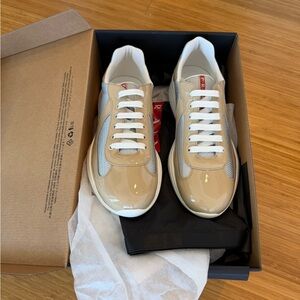 Prada Men's Beige and White Athletic Shoes